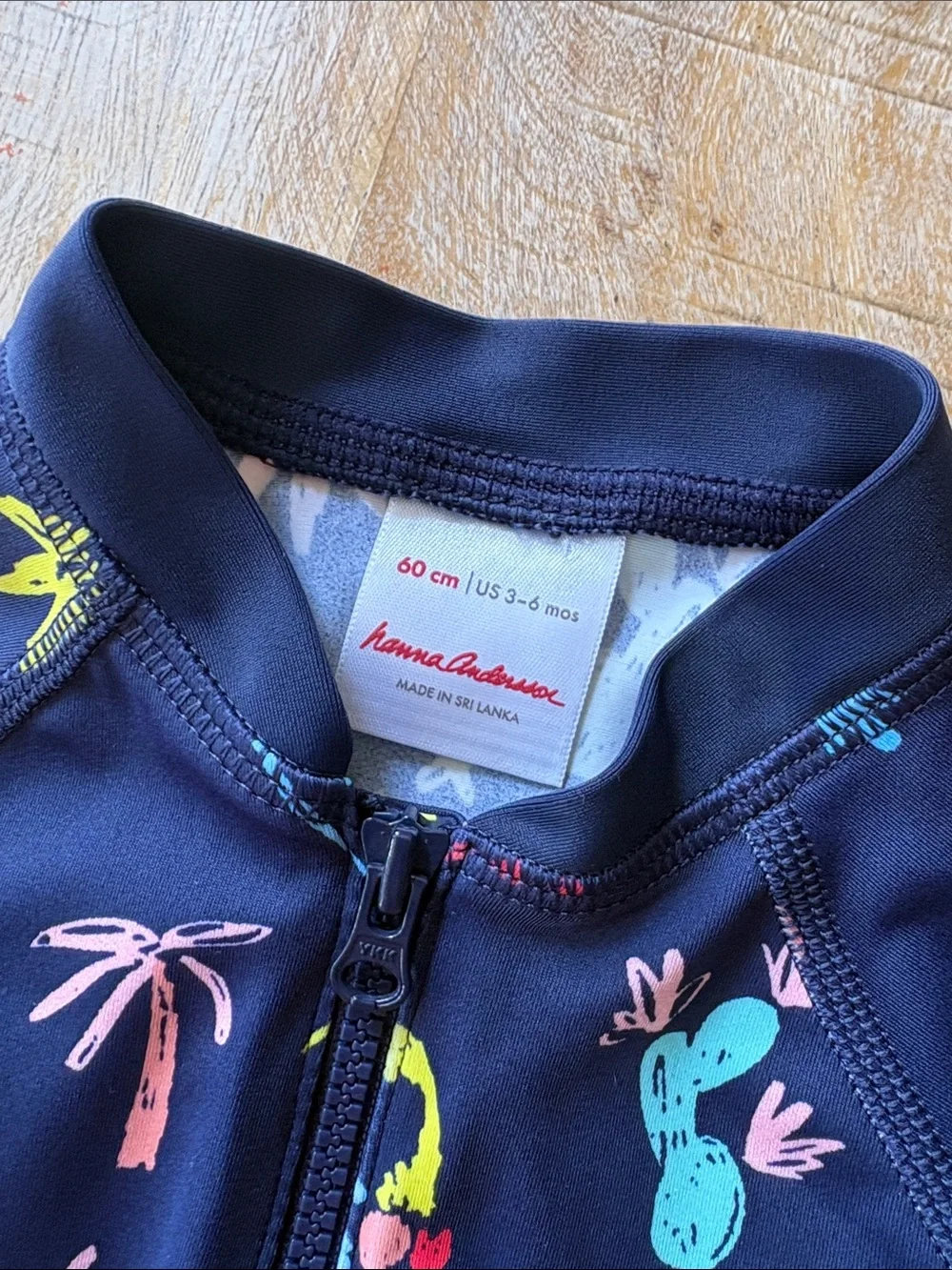 Hanna Andersson Navy Tropical Print Swim Suit size 60/3-6m